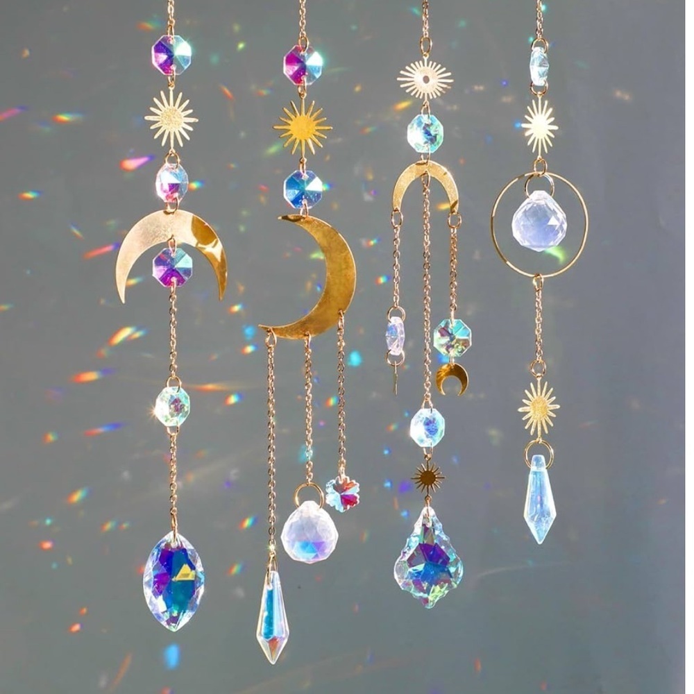 Suncatchers (4) pieces Gold, Crystal Moon and Star windows garden indoor